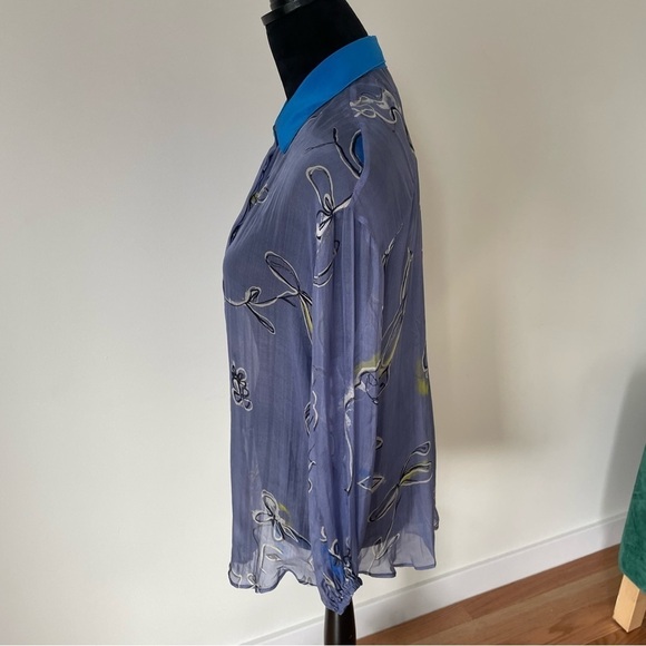 Forte_Forte Blue Purple Silk Floral Hidden Button Placket Blouse EUC Size I/4/S - Picture 4 of 11